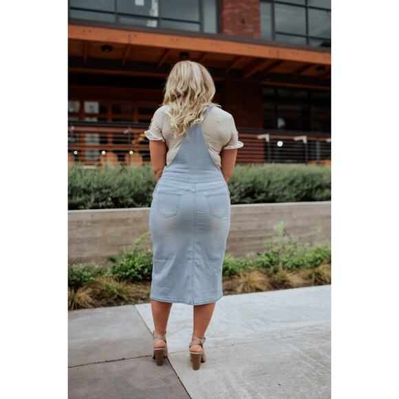 Denim Overall Dress Light Indigo Blue The Esther Women’s Small Boutique Fashion - Picture 5 of 14